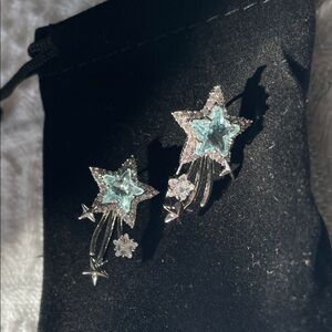 Zirconia Star Silver Starburst Earrings Crystal blue topaz